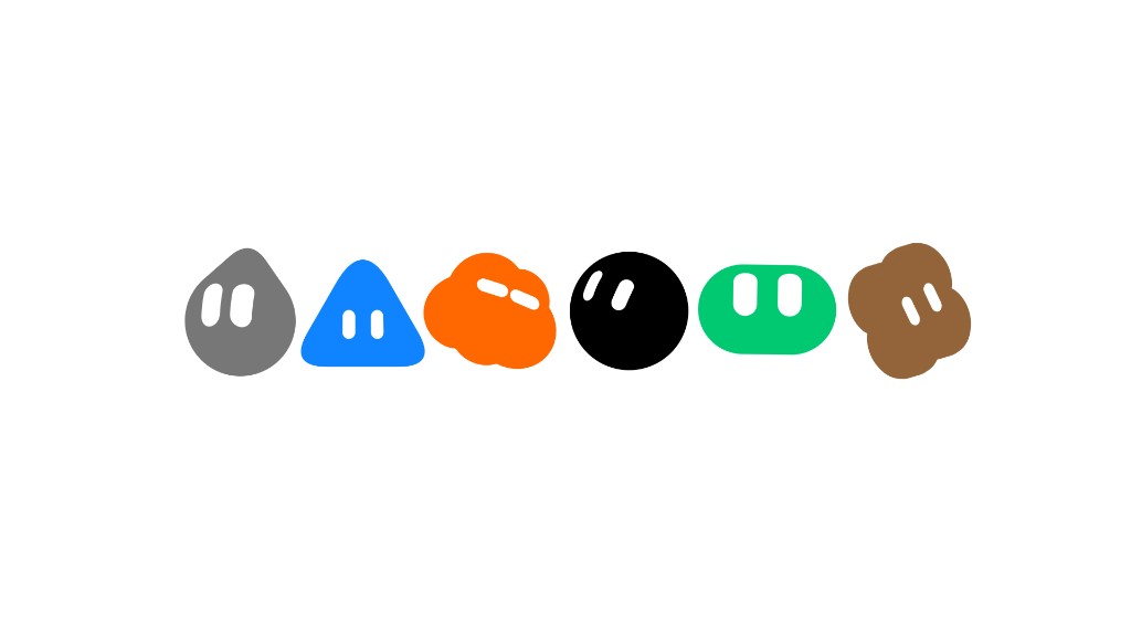 Colorful GrokBot characters in a row on a white background.